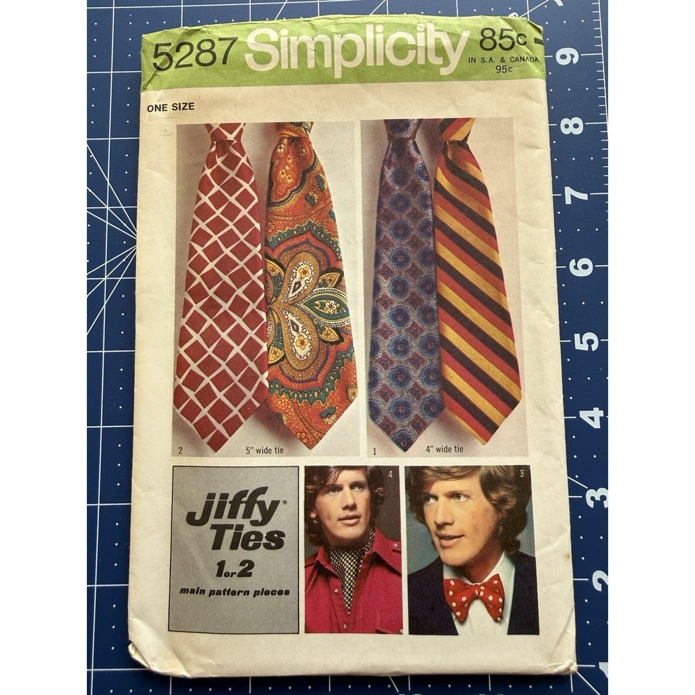 Simplicity Pattern 5287 Mens Jiffy Ties One Size Vintage 1972 Uncut‎